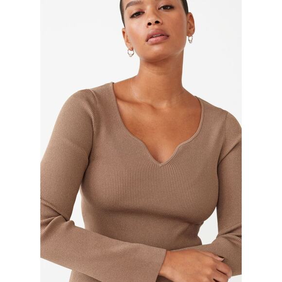 & Other Stories Ribbed Fitted Sweetheart Neck Long Sleeve Top Brown Size M - Picture 1 of 10